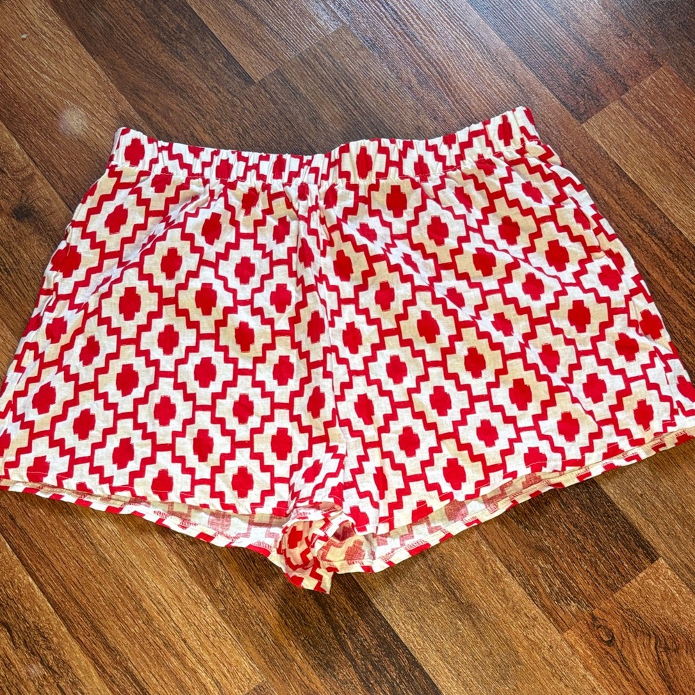 Shade & Shore High Waist Geometric Red and White Shorts